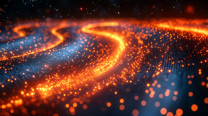 A high-tech digital data transfer concept with vibrant lights and depth showcasing network abilities, technological processes, digital storages, and scientific advancements in a blurred bright tone ba