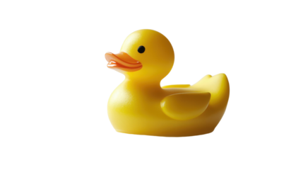 Yellow rubber duck toy, transparent background