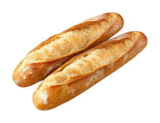 Freshly baked traditional French baguettes with crispy crust and golden texture, perfect for bakery, food photography, or culinary projects isolated on transparent background.