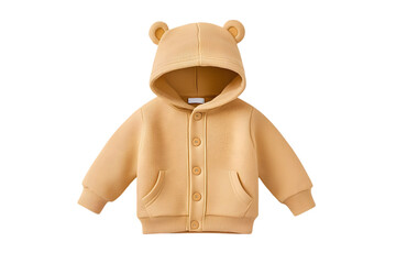 Soft teddy bear hooded jacket for kids featuring cute ears and button closure suitable for casual wear in cool weather