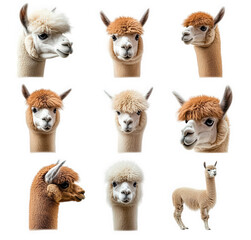 Obraz premium a collage of nine various poses and angles of adorable alpacas the alpacas are featured in both brown and white fur variations. with their soft. fluffy coats and expressive eyes