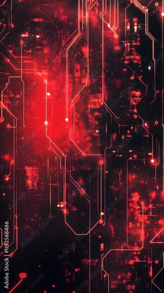 Poster abstract red circuit board pattern