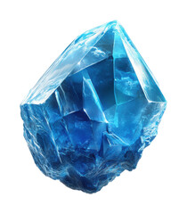 Blue crystal floating underwater, showcasing vibrant hues and unique facets in a serene aquatic environment. Isolated on transparent background, png.
