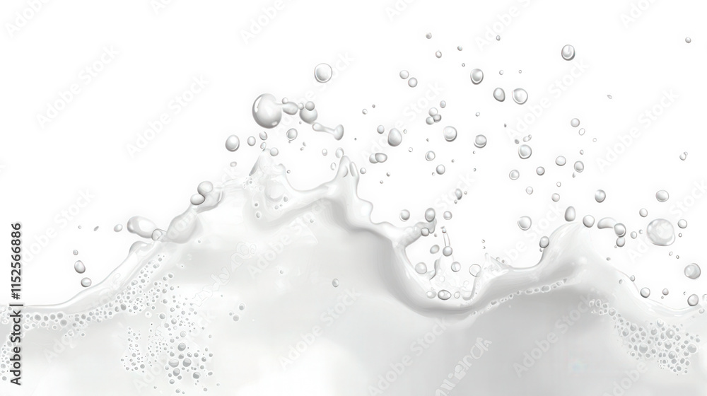 Poster a close-up shot of a splash of milk or cream with bubbles isolated on a transparent background