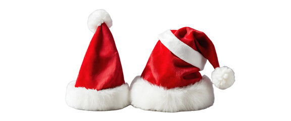 Real photo of a red Christmas Santa Claus hat with a white pompom, Santa hat isolated on transparent background, holiday greetings