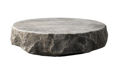 Smooth flat stone platform with rough edges, minimalist natural decor, heavy round rock, sturdy foundation, isolated on transparent background, landscaping or outdoor furniture design