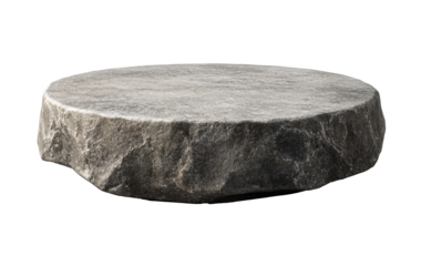Smooth flat stone platform with rough edges, minimalist natural decor, heavy round rock, sturdy foundation, isolated on transparent background, landscaping or outdoor furniture design