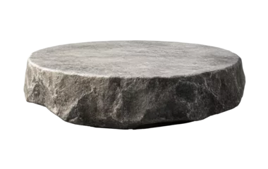 Fototapeten Smooth flat stone platform with rough edges, minimalist natural decor, heavy round rock, sturdy foundation, isolated on transparent background, landscaping or outdoor furniture design © Mark