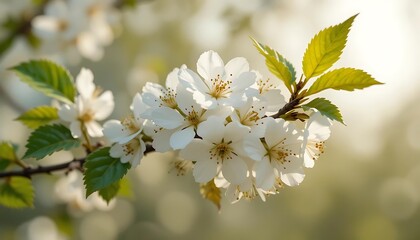 Obraz premium Delicate white blossoms cluster on a branch in spring