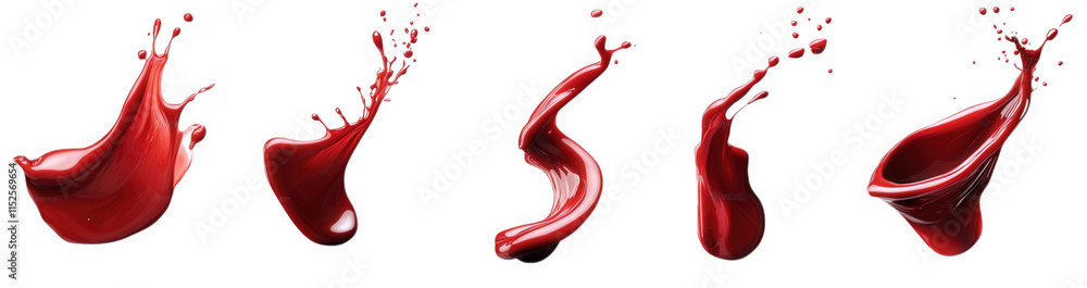 Aufkleber five red liquid splashes in different shapes and positions on a transparent background