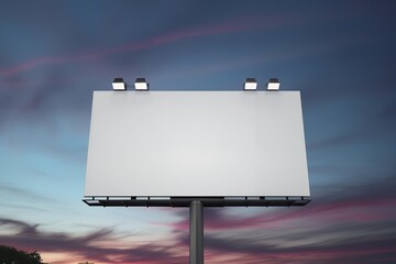 Obraz premium Big blank white advertisement billboard with a sunset background