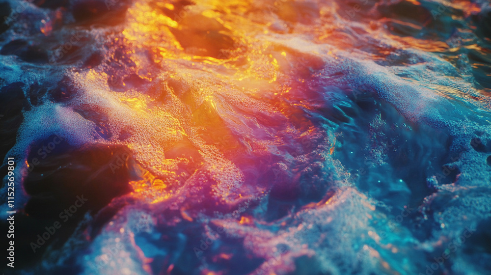 Poster iridescent neon background with holographic soft pastel colors blending in abstract chaos evoking a 