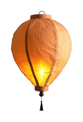 Obraz premium Orange glowing paper lantern with lit flame inside, traditional floating sky lamp for celebrations, festivals, and cultural events isolated on transparent background