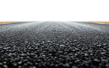 Asphalt road with white dividing line, perspective view of empty highway with textured surface, urban travel concept, detailed pavement isolated on transparent background