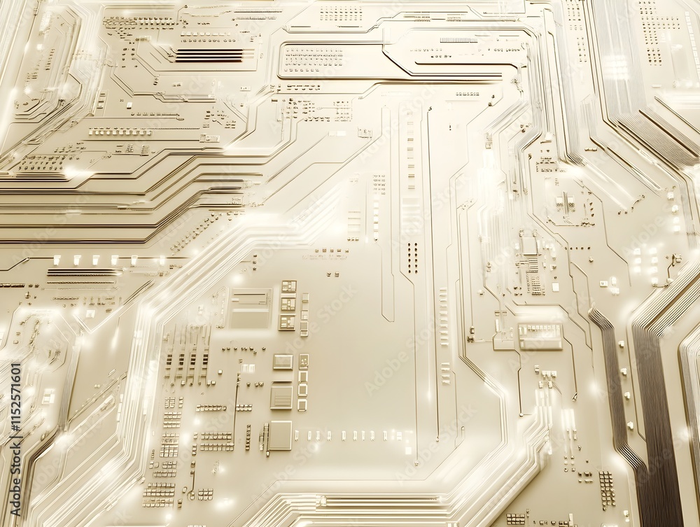 Poster beige circuit board with integrated circuits and pathways