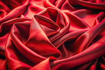 Fototapeta premium Smooth, draped vintage red fabric in a close-up shot; soft folds evoke a retro aesthetic.
