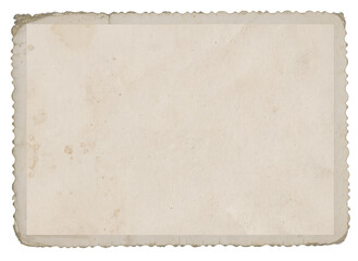 Vintage scalloped edge photo paper with dust, creases, and splatters on transparent background (png image). Useful for design, vintage effects, and backgrounds.	