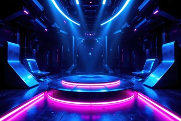 Futuristic Sci-Fi Stage with Neon Lights and Smoke Effects