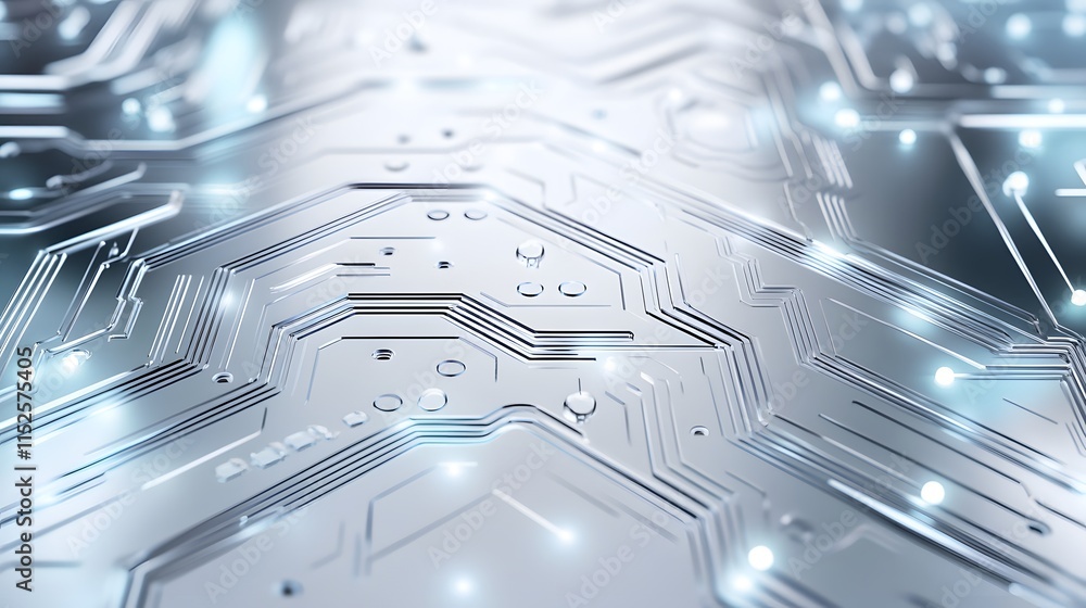 Aufkleber close-up of metallic circuit board with illuminated nodes