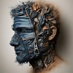 Woven Denim Essence: A Face in Fabric