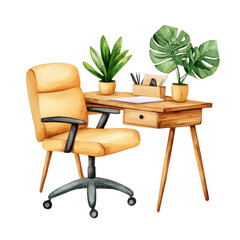 Stylish Home Office Watercolor Illustration