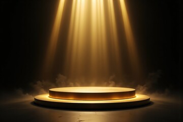 Empty Stage with Golden Podium and Dramatic Spotlight