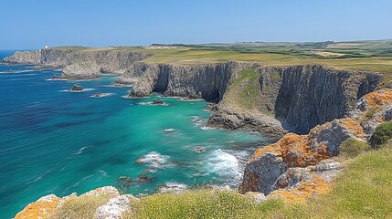 Fototapeta premium Coastal Cliffs Dramatic Ocean View Lighthouse