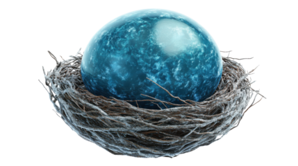 Blue egg in a nest, transparent background