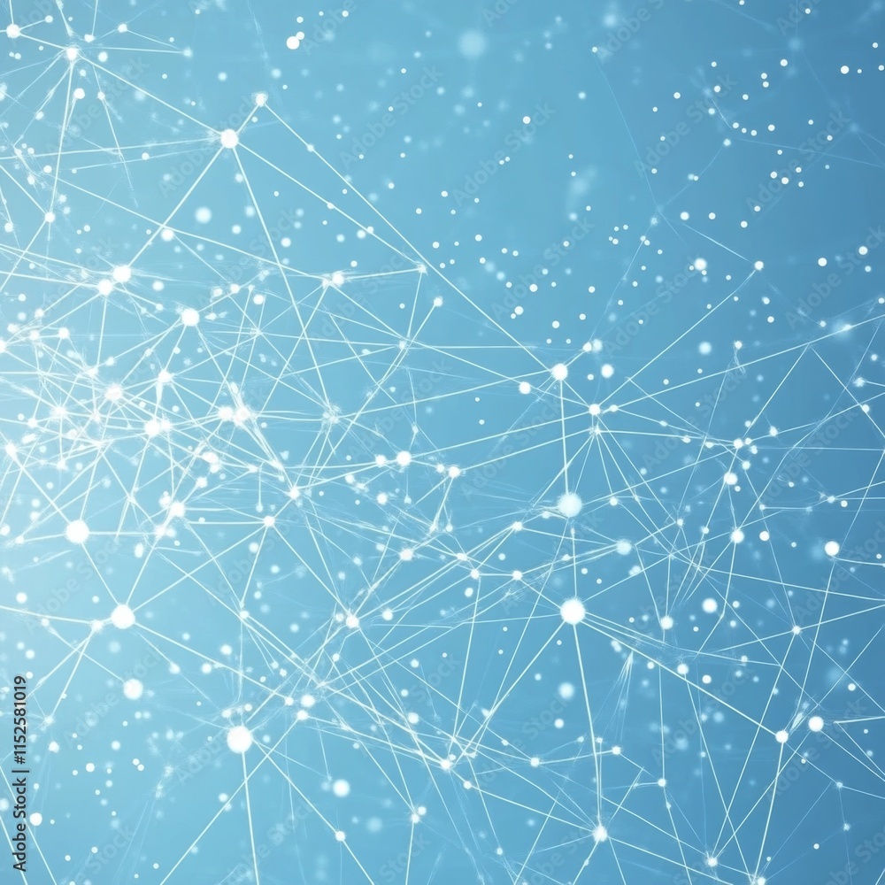 Poster vector background with light blue color featuring white dots connected by lines, symbolizing innovat