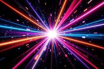 Naklejka premium Vibrant Light Burst with Neon Streaks