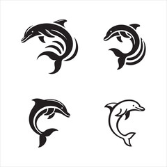 Obraz premium Four stylized dolphin silhouette vector eps illustrations on a white background