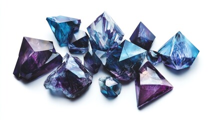 Fototapeta premium A collection of colorful, faceted gemstones showcasing various shades of blue and purple.
