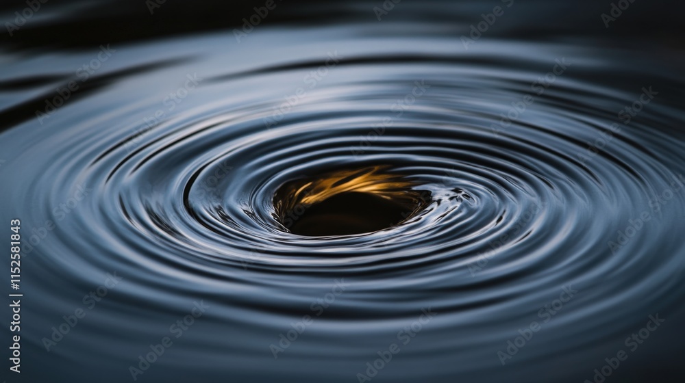 Poster Tranquil Water Ripples with Circular Patterns Reflecting Golden Hues Under a Dusk Sky in an Abstract Nature Scene