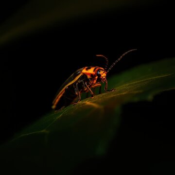 Firefly macro, close up photograph of a lightning bug.
