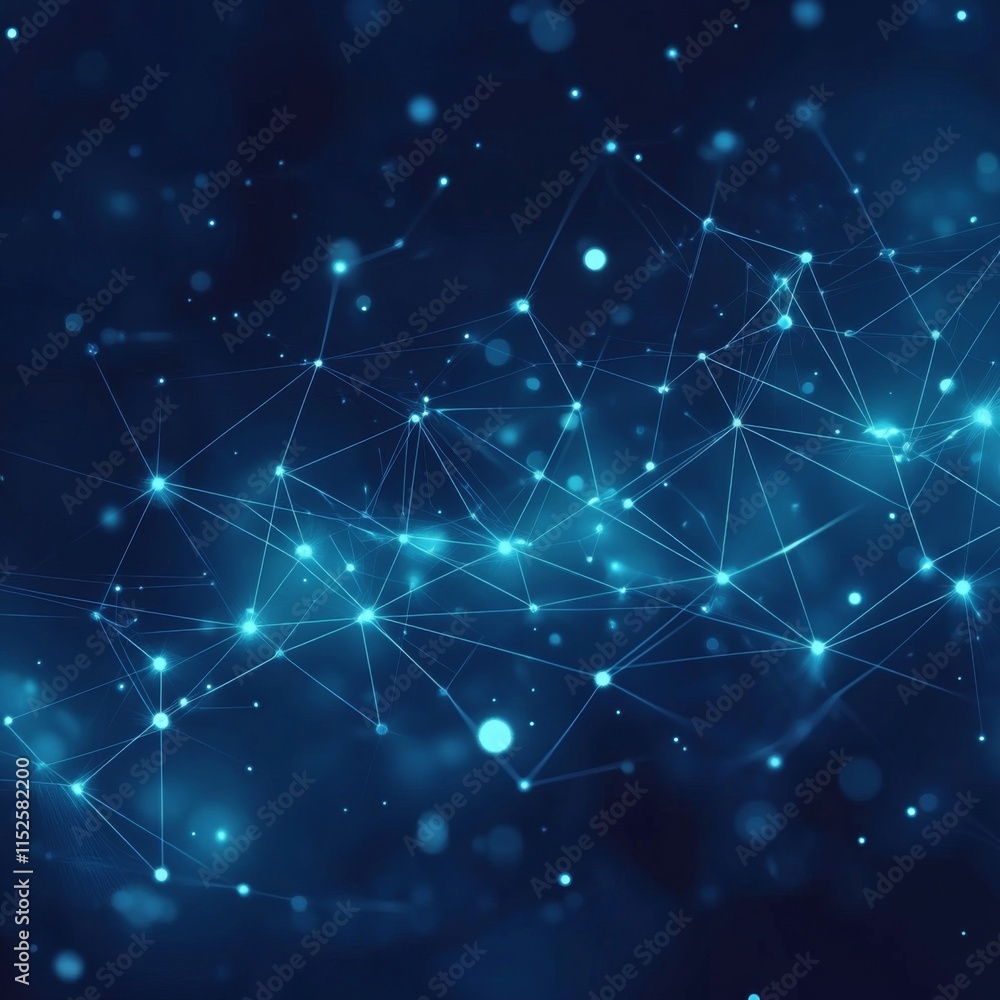 Poster vector background with a blue gradient and white glowing dots connected by lines, forming an abstrac
