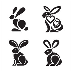 Fototapeta premium Four stylized rabbit silhouettes vector eps illustrations on a white background