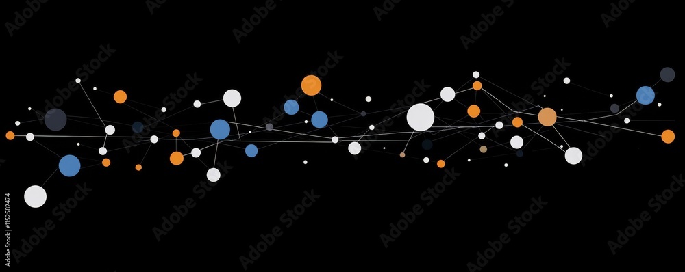 Poster vector banner design featuring a dark background with blue and orange technology connection elements