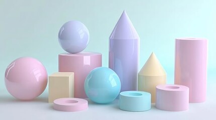 A collection of pastel geometric shapes arranged aesthetically on a soft background.