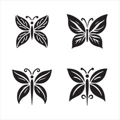 Stylized Black Butterflies silhouette vector eps illustration on a white background