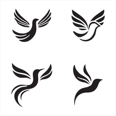 Four Stylized Black Birds silhouette vector eps illustration on a white background