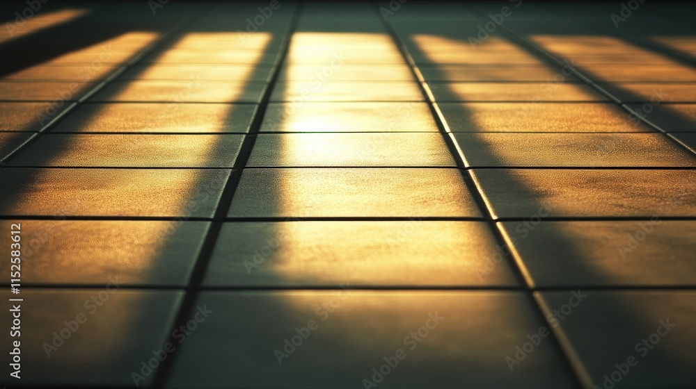 Aufkleber Sunlight Casting Shadows on Tiles in a Warm and Inviting Indoor Space, Creating a Beautiful Play of Light and Texture on Tiled Surface
