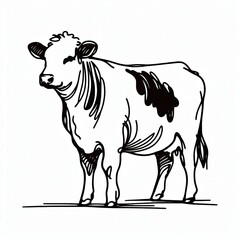 Fototapeta premium Minimalistic simple sketch drawing A hastily drawn Cow, Cow sketch 