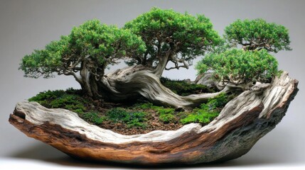 Fototapeta premium Impressive Bonsai Tree Planted In A Rustic Wood Formation