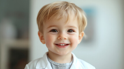 Portrait of little happy smiling toddler boy wearing doctor uniform, isolated. male child or kid medical pediatrician health care clinic cute little patient treatment, stethoscope, baby, healthy,visit