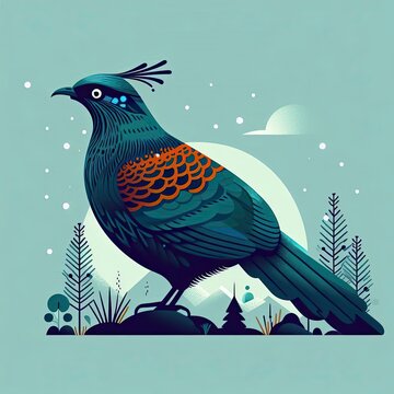 Lophophores, Himalayan monal Illustration. Dafe National Bird of Nepal.
