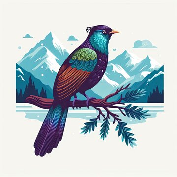 Lophophores, Himalayan monal Illustration. Dafe National Bird of Nepal.

