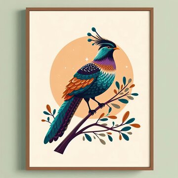 Lophophores, Himalayan monal Illustration. Dafe National Bird of Nepal.
