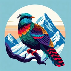 Fototapeta premium Lophophores, Himalayan monal Illustration. Dafe National Bird of Nepal. 