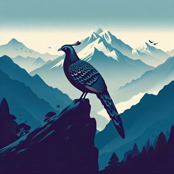 Lophophores, Himalayan monal Illustration. Dafe National Bird of Nepal.
