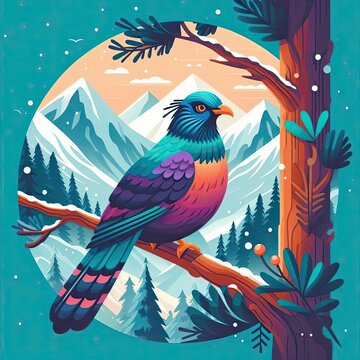 Lophophores, Himalayan monal Illustration. Dafe National Bird of Nepal.
